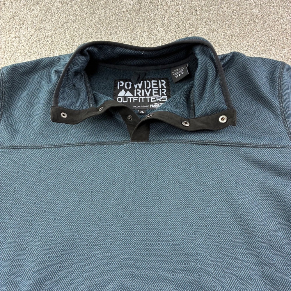 Powder River Outfitters‎ Mens XL Pullover Fleece Snap Neck Diamond Pattern Blue
